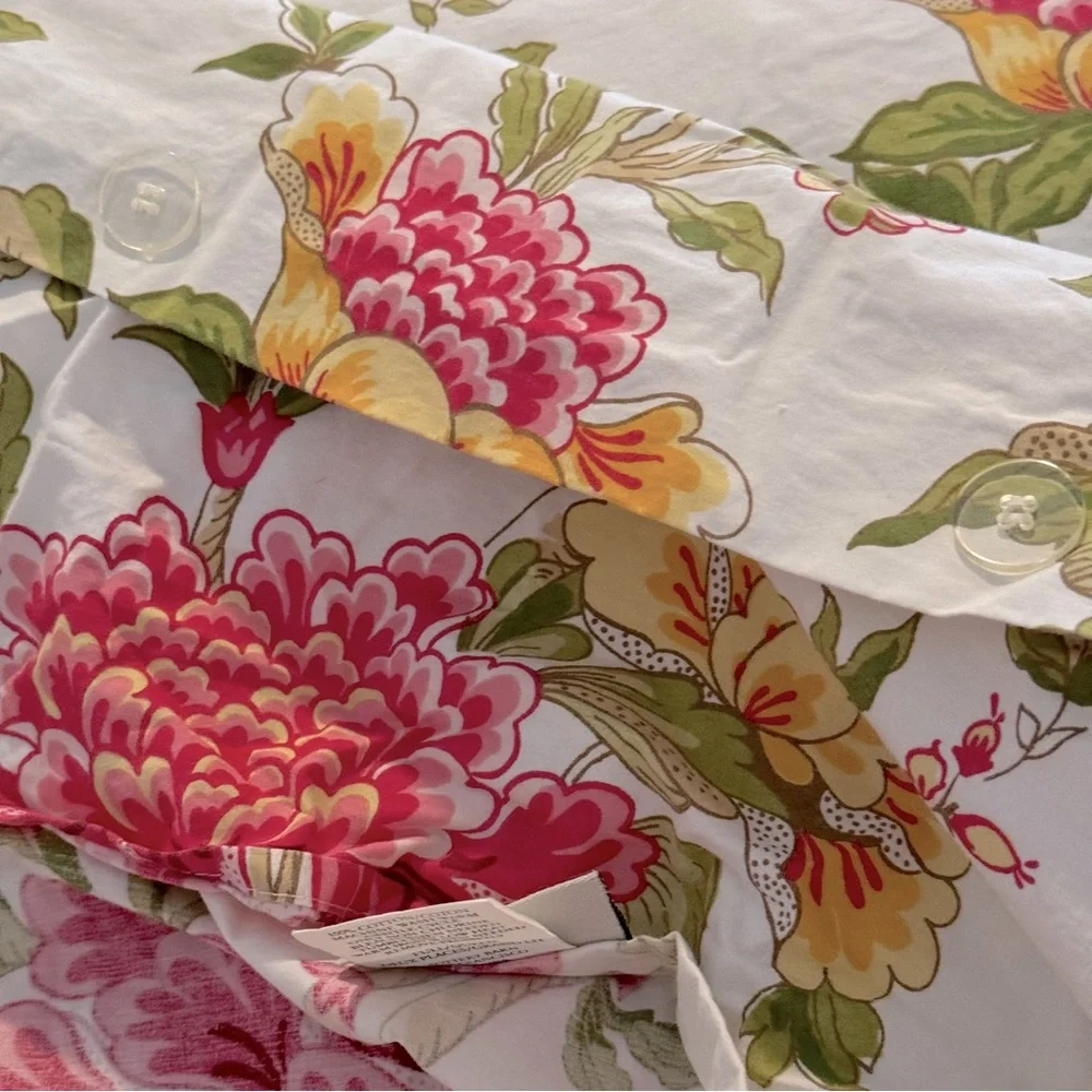 Pottery Barn Full/Queen Duvet Cover & 2 Shams | Floral Pinks Yellow Green
